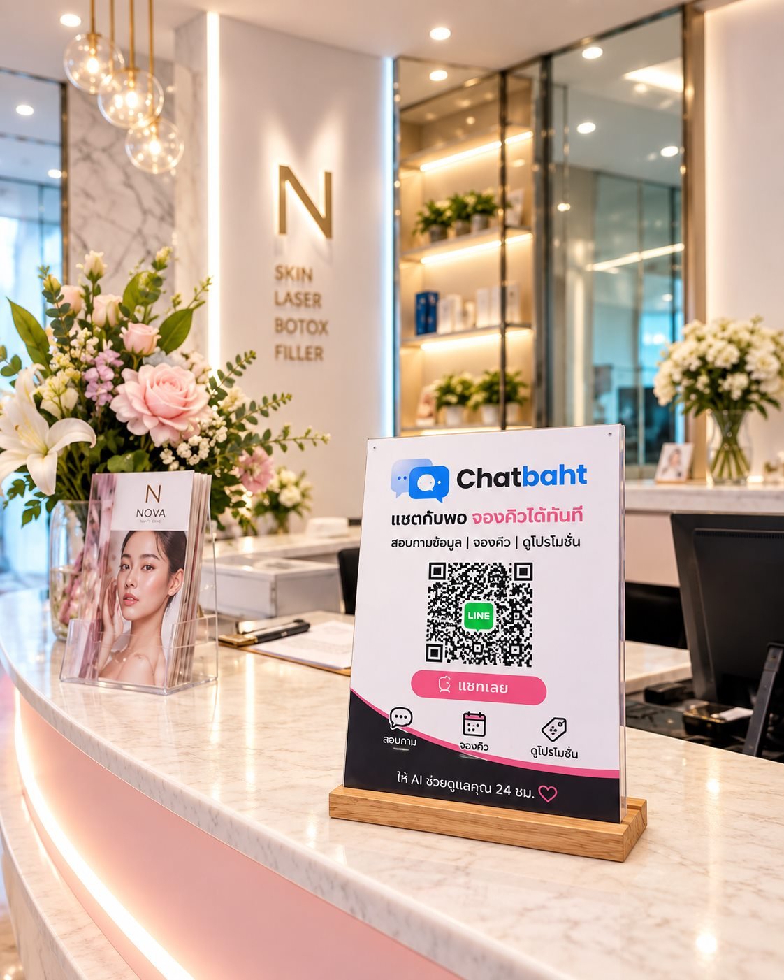 ป้าย QR สแกนเพื่อแชทบนเคาน์เตอร์