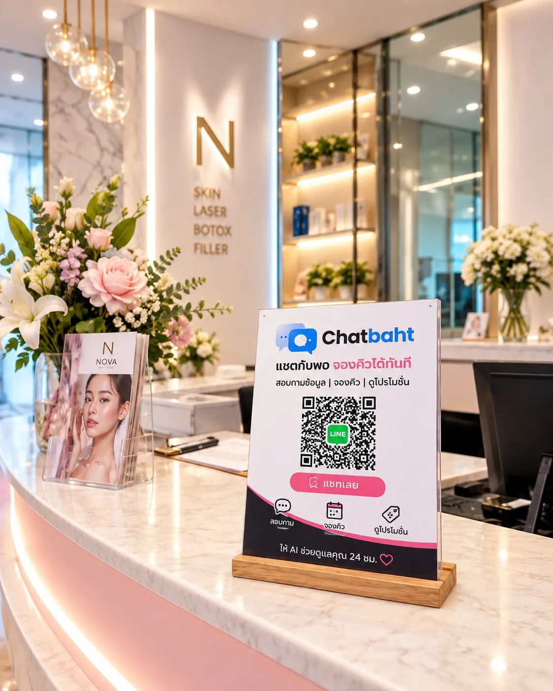 ป้าย QR สแกนเพื่อแชทบนเคาน์เตอร์